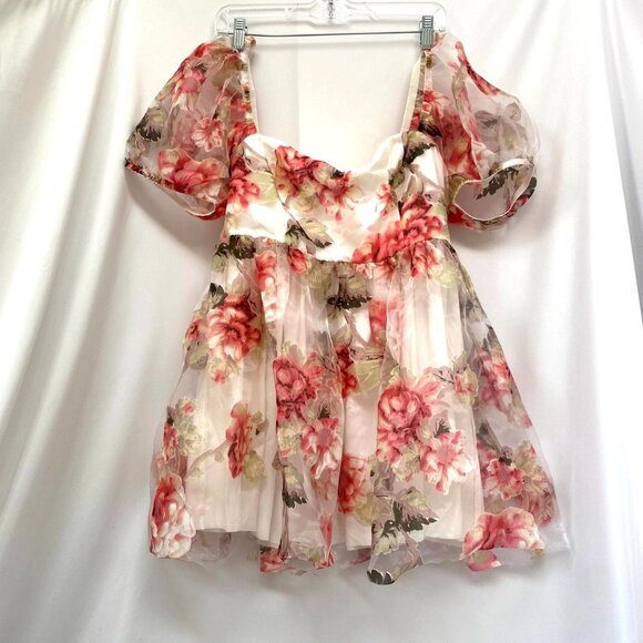 Floral Puff Sleeve Dress - Picture 1 of 11
